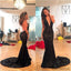 Black Mermaid Sequin With Small Train Deep V Neck Prom Dress, Evening Dress , PD0288