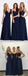 Elegant A-line Floor-length Navy blue Chiffon V-neck  Bridesmaid Dresses, BD0495