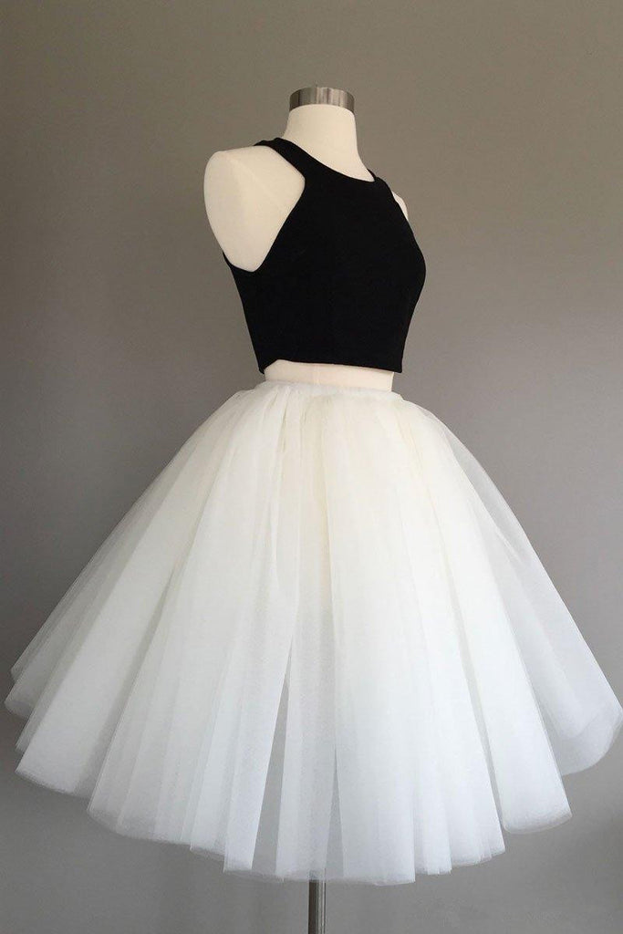 Popular Two Pieces Halter Sleeveless Tulle Skirt Simple Cheap Homecoming Dresses, HD0386
