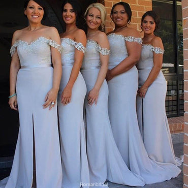 Mermaid Off-shoulder Sexy Split Long Bridesmaid Dresses With Train, BD0530