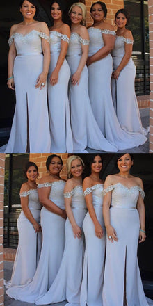 Mermaid Off-shoulder Sexy Split Long Bridesmaid Dresses With Train, BD0530