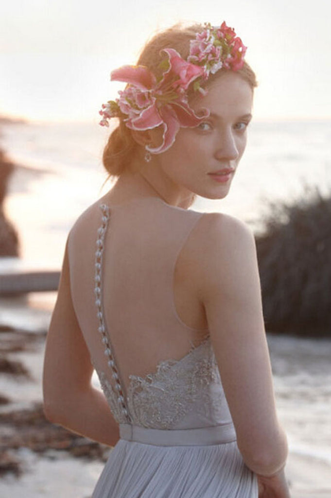Most popular Floor-length chiffon round-neck prom dresses, Sweetheart Beach wedding Dress, WD0325