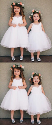 Spaghetti Straps Lovely Sleeveless White Tulle Flower Girl Dresses, FG0153