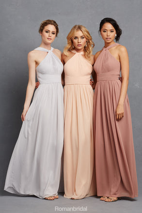 Romantic Halter Chiffon Floor-length cheap sleeveless long Bridesmaid dresses , BD0436