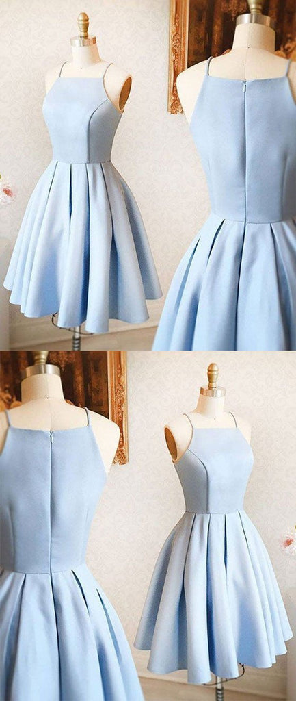 Sexy Spaghetti Straps Light Blue Party Dresses, Simple Cheap Homecoming Dresses, HD0355