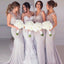 Mermaid V-Neck Backless Sweep Train Tulle Long Evening Prom Gowns, Bridesmaid Dress, BD0485