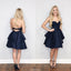 Popular A-line Sweetheart Navy Blue Backless Sleeveless Homecoming Dresses, HD0422