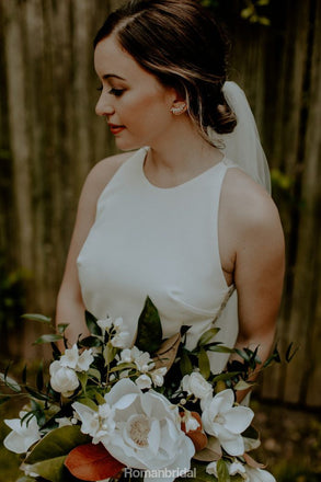 Round Neck Sleeveless Lace Back Wedding Dresses With Train, WD0441