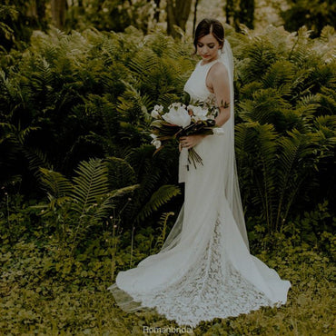 Round Neck Sleeveless Lace Back Wedding Dresses With Train, WD0441