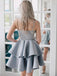 A-line Spaghetti Straps Appliques Top Short Homecoming Dresses With Pleats, HD0482