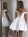 Newest Off-shoulder White Lace Up back Simple Cheap Homecoming Dresses, HD0442