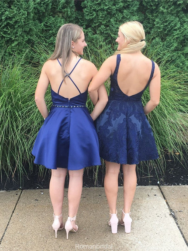 Popular Halter Sleeveless Appliques V-neck Backless Homecoming Dresses