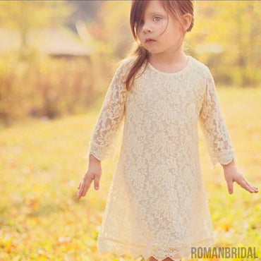 Ivory Lace Dress for Toddler, Little Girls Rustic Vintage Flower Girl Dress, FG0116