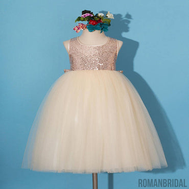 Rose gold sequins dress, pageant dress, rose gold flower girl dress, champagne tulle Flower girl dresses, FG0114