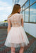 A-line Round Neck Cap Sleeves Lace Tulle Homecoming Dresses, HD0512