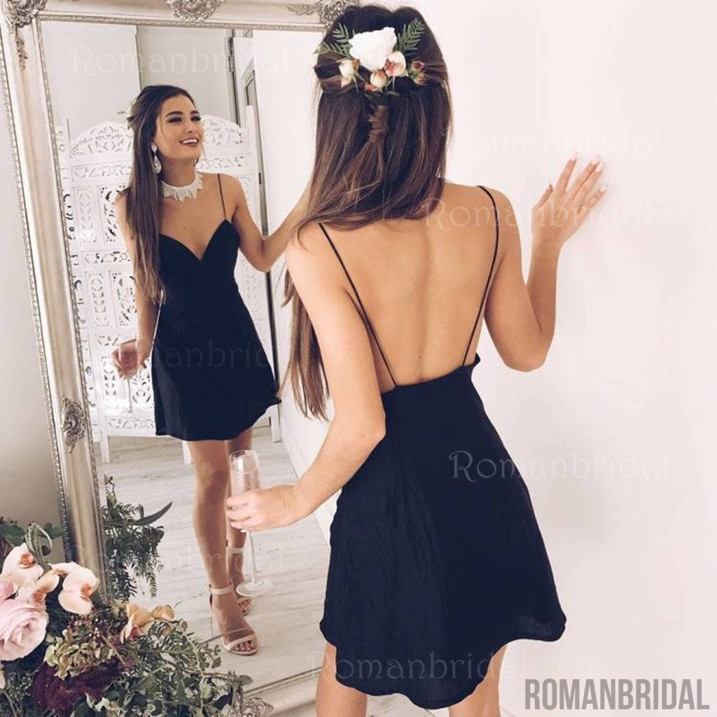 White Chiffon Spaghetti Straps V-Neeck Sleeveless A-line Mini Dresses/ Homecoming Dresses, HD0315