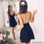 A-Line Spaghetti Straps Backless Short mini V-neck Black Homecoming Dress, HD0315