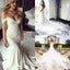 Elegant Modest Mermaid Off Shoulder Lace Appliques Sexy Wedding Dresses with train, WD0354