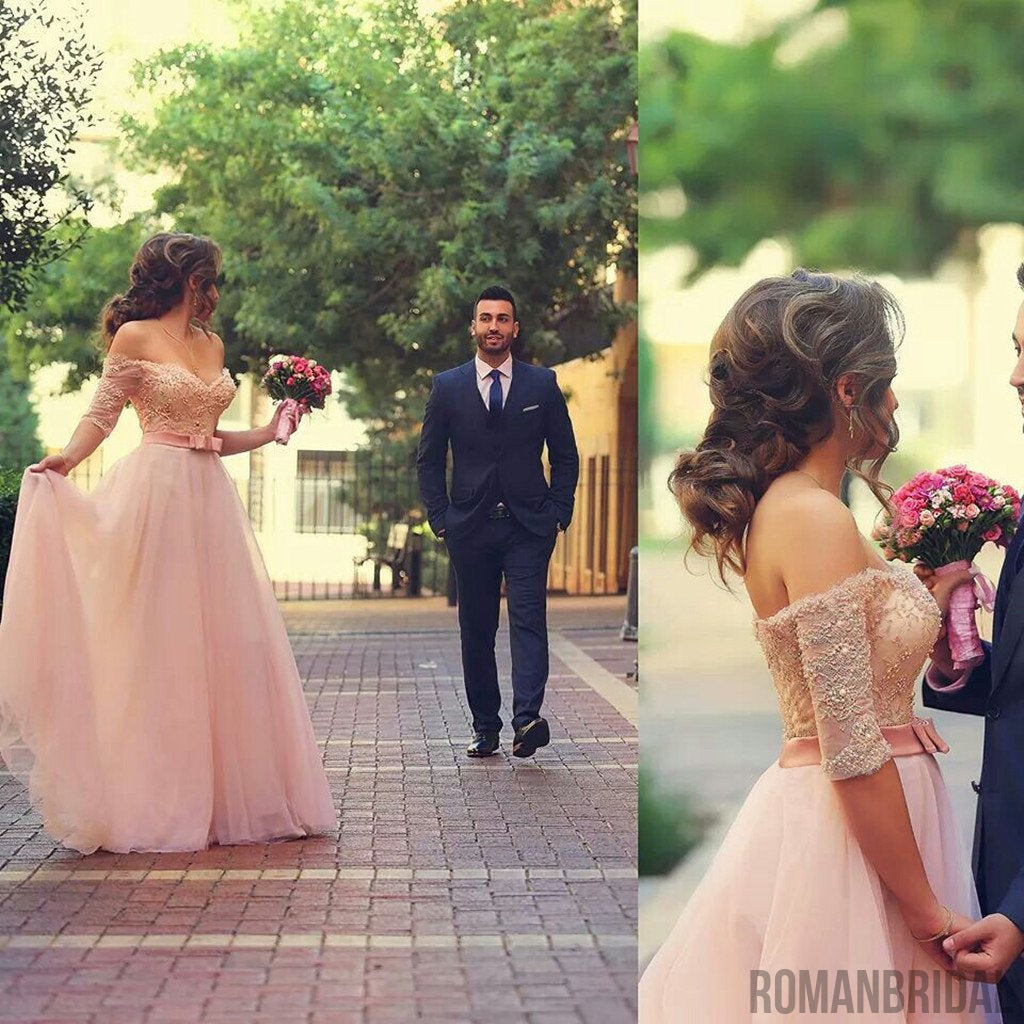 Floor-length Tulle Lace Appliques Formal Engagement Evening Dress, Off shoulder long prom dresses , PD0503