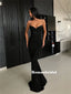 Mermaid Spaghetti Straps V-neck Sexy Blakc Long Prom Dresses, PD0798