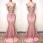 V-neck Pink Evening Dress Straps Beads Appliques Mermaid Sexy Prom Dress, Long Prom Dresses, PD0478