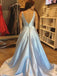 A-Line V-neck Sleeveless Backless Simple Prom Dresses, PD0667