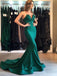 Mermaid V-neck Sleeveless Long Green Prom Dresses With Train, PD0694