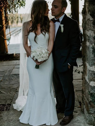 Sweetheart Strapless Cheap Simple Long  Wedding Dresses With Train, WD0457