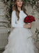 A-line Long Sleeves Backless Tulle Ruffles Wedding Dresses, WD0453