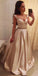Elegant A-line Cap Sleeves V-neck Beaded Long Prom Dress, PD0608