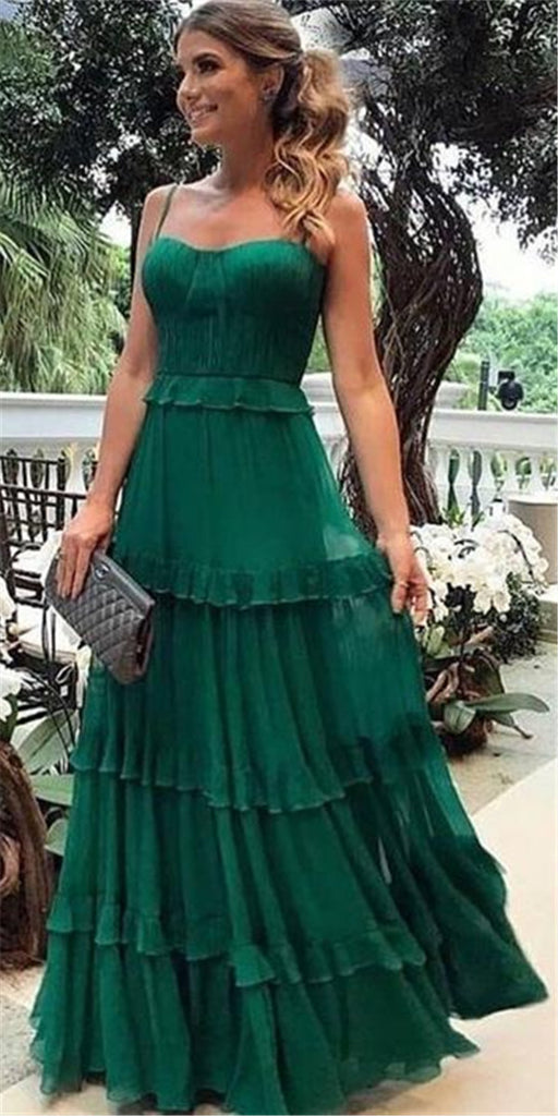 Spaghetti Straps Floor-length Green Chiffon Prom Dress, PD0722