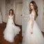 Newest A-line Tulle Lace Appliques Top Long sleeves Backless Wedding Dresses, WD0356