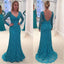 Newest V-neck Long Sleeves Full Lace Backless Prom Dresses, PD0664