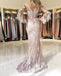 Mermaid V-neck Half Sleeves Lace Long Prom Dress, PD0626