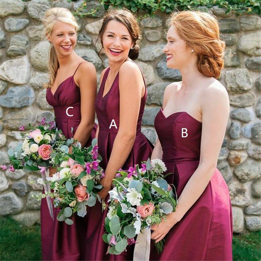 A-line Floor-length V-neck Sweetheart Simple Red Bridesmaid Dresses, BD0522