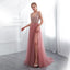 A-line V-neck Lace-up Back Long Tulle Prom Dresses With Split, PD0691