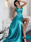 Sheath V-neck Sleeveless Sexy Long Prom Dresses With Hith Split , PD0774