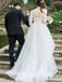 A-line 3/4 Sleeves Lace Wedding Dresses With Sweep Train Bridal Gowns, WD0411