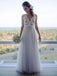 A line V-neck Vintage Lace Top Sleeveless Tulle Skirt Beach Wedding Dresses, WD0423