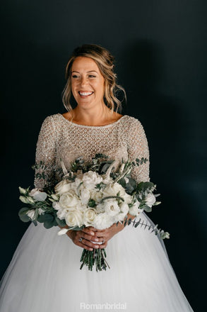 Amazing Half Sleeves Beading Top Long tulle Wedding Dresses, WD0439