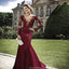 Mermaid V-neck Long Sleeves Appliques Beading Prom Dresses, PD0661